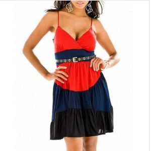 NEW Baby Phat Y2K  3 color Colorblock belted Tiered  Ruffle Dress M